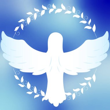 Gökyüzünde çiçek desenli beyaz kuş, mavi arka plan, beyaz kuş, kuş barışı, dünya barışı, barış sembolü, dünyaya olan sevgisi, okyanus ve toprak, vektör,