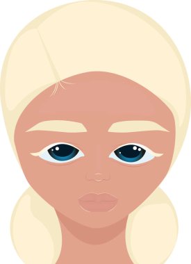 Sarı saçlı, kaşlı, mavi gözlü, kendine güvenen sıra dışı bir kız.