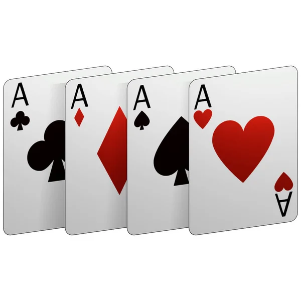Cards Different Suits Stand Upright Aces Spades Diamonds Crosses Hearts — Stock Vector