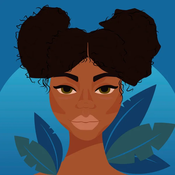 Молодая Девушка Выразительной Красивой Внешностью Собранные Волосы Два Хвоста Синем — стоковый вектор