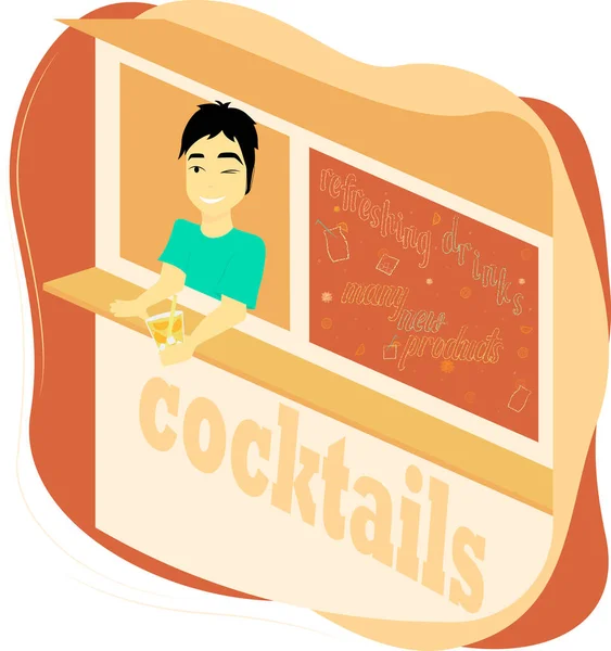 Verão Cool Drinks Stall Conceito Trabalho Verão Para Adolescentes — Vetor de Stock