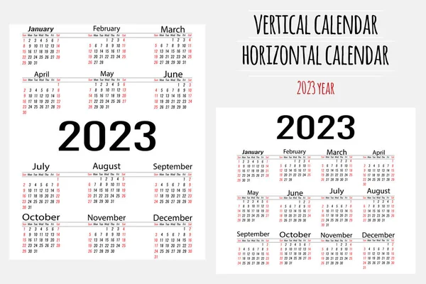 Vertikální Horizontální Jednoduchý Kalendář Pro Rok2023 2023 Rozvržení Kalendáře Měsíční — Stockový vektor