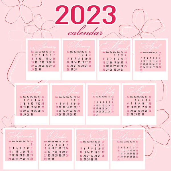 Čtvercové Kalendáře Pro Každý Měsíc Roce Kalendář Pro Rok 2023 — Stockový vektor