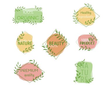 Vector set of design elements for natural and organic products with decorative geometric frames