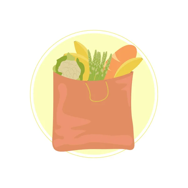 Shopping Paper Bag Ecological Food Storage Vegetables Shopping Icon Sticker — Stok Vektör