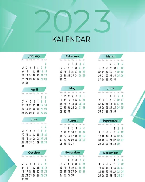 Monthly Calendar 2023 Simple Calendar Geometric Shapes Week Starts Monday — Stockový vektor