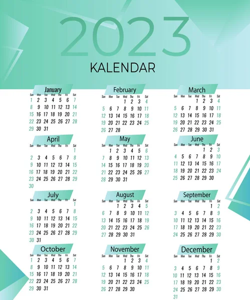 Monthly Calendar 2023 Simple Calendar Geometric Shapes Week Starts Sunday — Stockový vektor