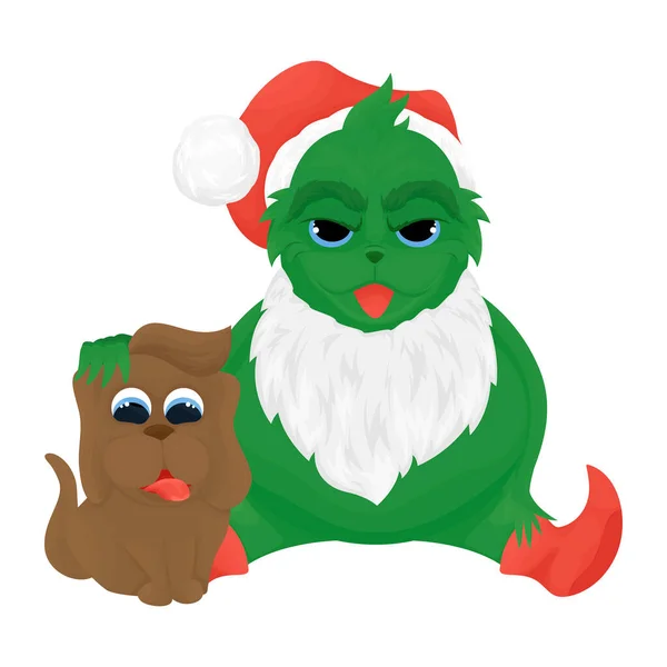 Personaje Navidad Estilo Dibujos Animados Sonrisa Disgustada Sombrero Santa Botas — Vector de stock