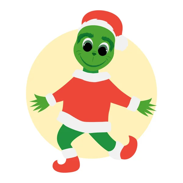 Bright Illustration Smiling Grinch Set Cute Drawings Christmas Character — Stock Vector