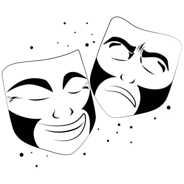 Máscaras Teatrais Com Emoções Alegria Tristeza — Vetor de Stock