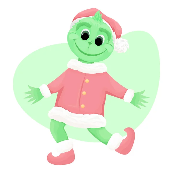 Grinch Illustration Souriante Dans Des Tons Clairs Personnage Noël Mignon — Image vectorielle