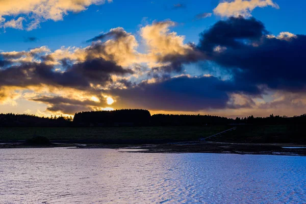 Sunset River Clouds Morning Cloudy Sky Background — Photo