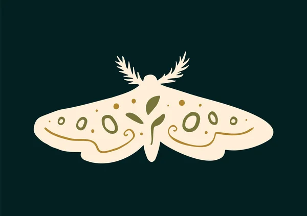 Moth Occulte Dessiné Main Boho Linocut — Image vectorielle