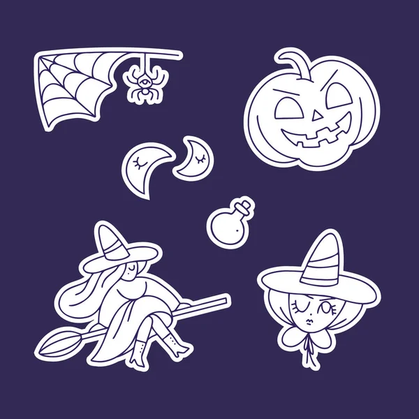 Sticker Mystique Ensemble Objets Sorcières Pour Halloween Illustration Vectorielle — Image vectorielle