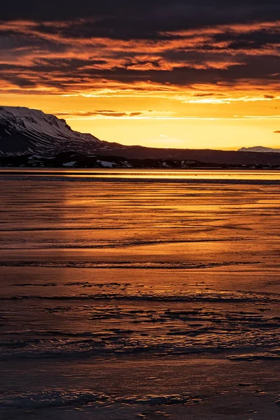 Myvatn Lago Nascer Sol Inverno Islândia — Fotografia de Stock