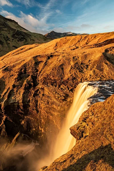 Gyönyörű Skogafoss Vízesés Nyári Szezonban Tetején Izland — Stock Fotó