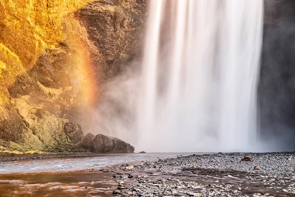 Mooie Skogafoss Waterval Tijdens Het Winterseizoen Ijsland — Stockfoto