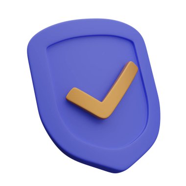 Altın rengi işaretli 3D mor kalkan simgesi