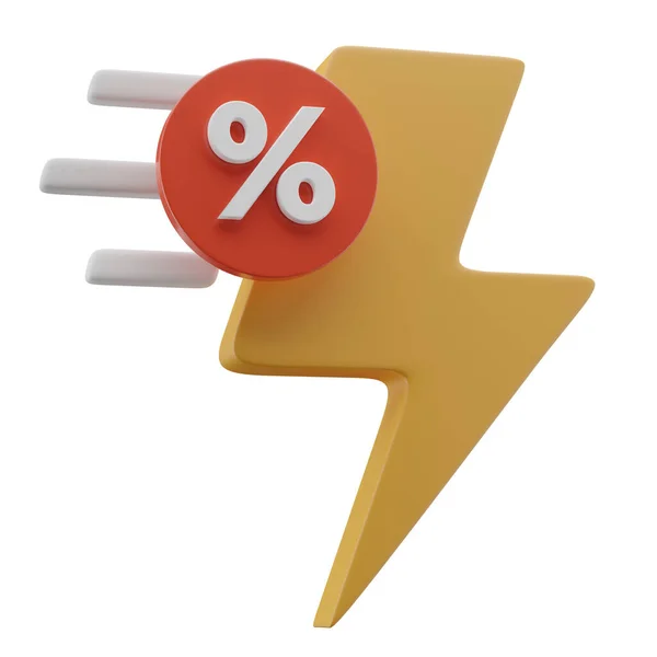 Gelbes Blitz Verkaufssymbol Mit Prozentsymbol Und Schnellem Effekt — Stockfoto