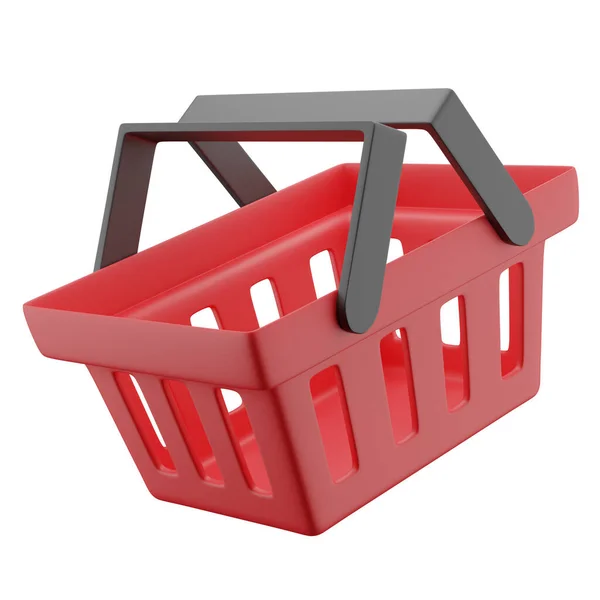 Illustration Red Shopping Groceries Basket Icon Black Handle Floating Angle — Stock Photo, Image