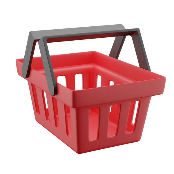 Illustration Red Shopping Groceries Basket Icon Black Handle Floating Angle — Stock Photo, Image