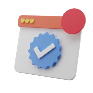 Doğrulanmış simge rozetine sahip 3B resimleme beyaz kipi penceresi