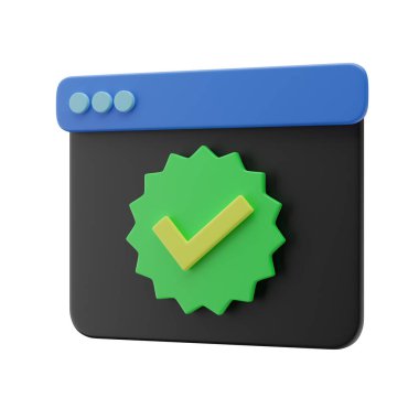 Onaylanmış simge rozetine sahip 3B resimleme Siyah veya koyu kip penceresi