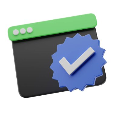 Onaylanmış simge rozetine sahip 3B resimleme Siyah veya koyu kip penceresi