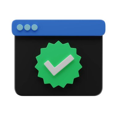 Onaylanmış simge rozetine sahip 3B resimleme Siyah veya koyu kip penceresi