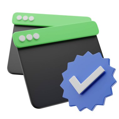 Onaylanmış simge rozetine sahip 3B resimleme Siyah veya koyu kip penceresi