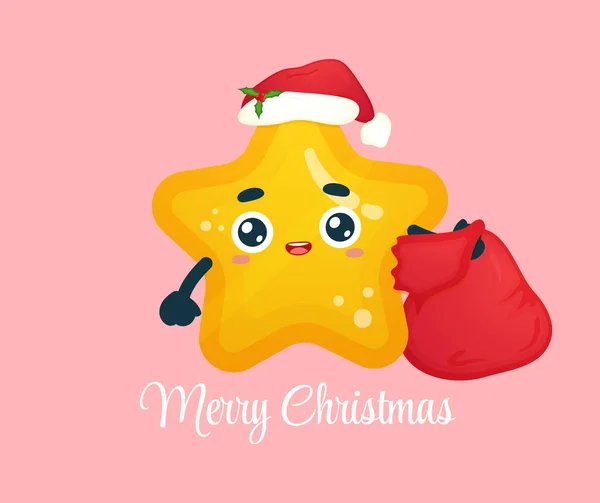 Cute Little Star Carrying Presents Sack Christmas Holiday Premium Vector — Stock Vector