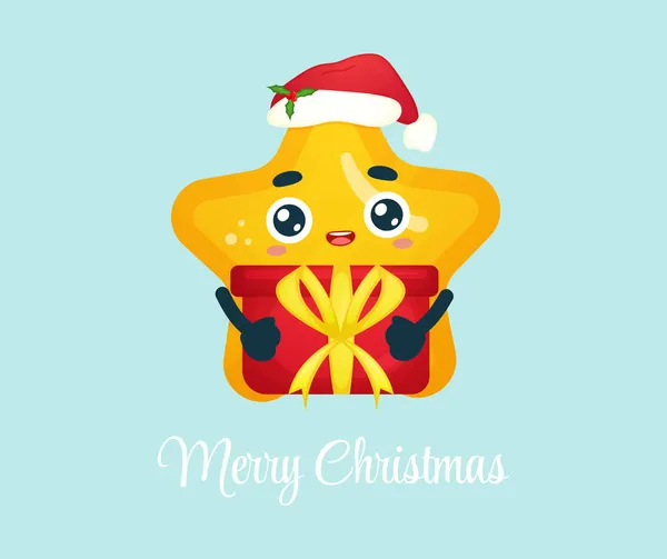 Cute Little Star Hugging Christmas Gift Merry Christmas Illustration Premium — Stock Vector