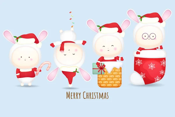 Cute Baby Santa Dla Wesołych Świąt Ilustracji Zestaw Premium Wektor — Wektor stockowy