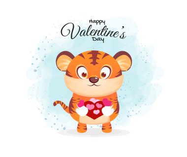 Sevgililer Günü 'n kutlu olsun. Bir sürü karikatür karakterine sarılan tatlı kaplanla.