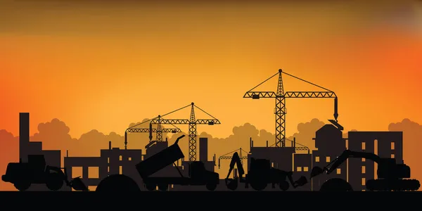 Sziluett Építési Folyamat Nagy Épület Építés Alatt Építési Munkafolyamat Építőipari — Stock Vector