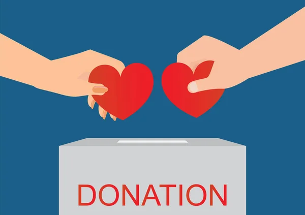 Casal Atira Corações Para Uma Caixa Por Doações Corações Mão —  Vetores de Stock