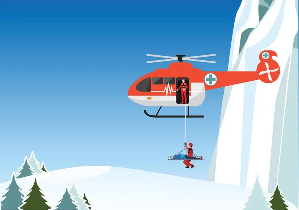Hélicoptère Sauvetage Les Sauveteurs Secourent Les Alpinistes Dans Les Montagnes — Image vectorielle