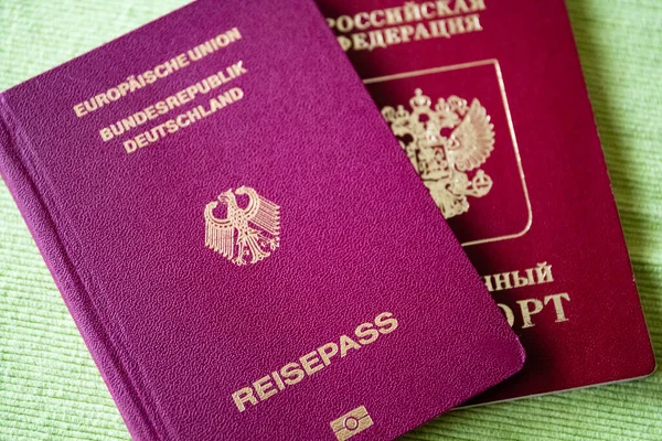 Yeşil arka planda izole edilmiş Rus pasaportu, birlikte seyahat.
