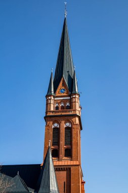Frankfurt, Oder, 30 Mart 2021 - Frankfurton 'daki Heiligkreuzkirche, Oder Katolik kilisesidir. Temelini 1897 'de attı ve 1899' da kutsadı..