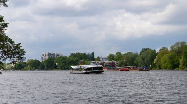 Berlin, Germany - May 21, 2022, The famous whale tourist ship Moby Dick on the river Spree. The inland passenger ship, completed in 1972, runs regular services on Berlin's inland waterways.