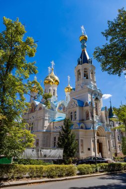 Karlovy Vary, Czech Republic - August 7, 2022, Orthodox Church of St. Peter and Paul, built 1893-1898, architect Gustav Wiedermann, open during visiting and opening hours.