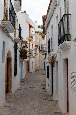 Ibiza, Balearic islands, Spain - October 14, 2021, Narrow street in Ibiza old town, Spain