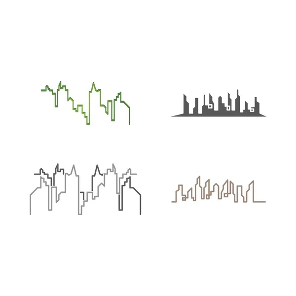 Skyline Modern City Silhouette Cittadina Illustrazione Vettoriale Design Piatto — Vettoriale Stock