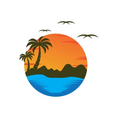 Günbatımı logo tasarım sembolü illüstrasyonu