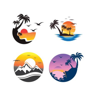 Günbatımı logo tasarım sembolü illüstrasyonu