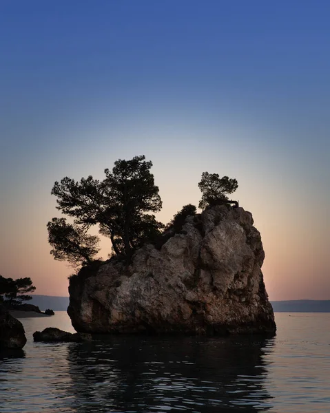 Relaxing and romantic beautiful summer dawn with  and idyllic sunlight at adriatic sea in Dalmatia.