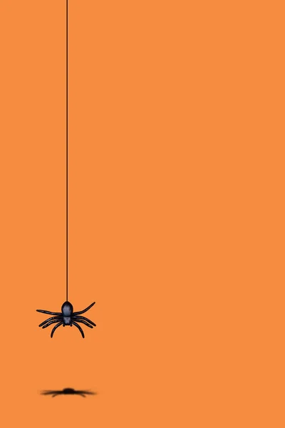 Creepy Halloween Pattern Black Spiders Orange Background Visual Art — 图库照片