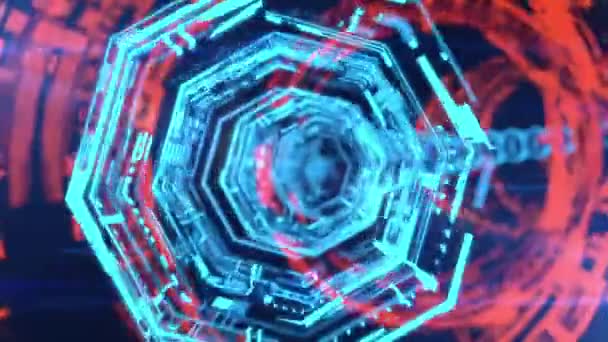 Sekizgen Portal Kırmızı Siyah Siber Uzay Boyunca Kıvrımlı Bir Şekilde — Stok video