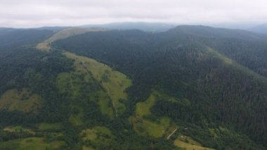 Sonbaharda bir Karpat Dağları sırtında uzanan bir vadinin havadan çekilmiş görüntüsü Picturesque kuşunun, güneşli bir sonbaharda güneşli bir günde, Karpat Dağları 'ndaki bir çim vadisine uzanan bir çim vadisi. Ufuk iyi görünüyor..