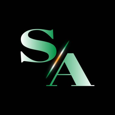SA harfi, siyah arkaplan yaratıcı SA simgesinde logo ikon vektör şablonuna karşı. SA vektörü.